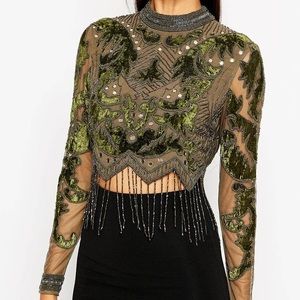 ASOS Green velvet burn out embellished crop top